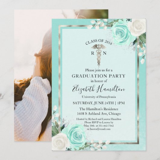 Medical Nursing School Graduation Party Foto Blauw Kaart (Voorkant / Achterkant)