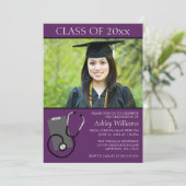 Medical Nursing School Paars Foto Afstuderen Kaart (Staand voorkant)