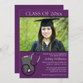 Medical Nursing School Paars Foto Afstuderen Kaart (Voorkant / Achterkant)