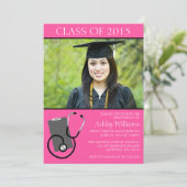 Medical Nursing School Roze Foto Afstuderen Kaart (Staand voorkant)
