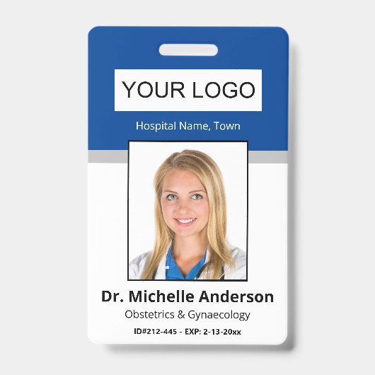 Medical Professional Blue Custom Photo Identity Badge (Voorkant)