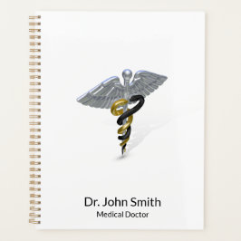 Medical Rod van Silver Caduceus Black Gold Planner