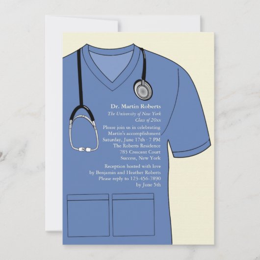 Medical scrubs Blue Afstuderen Invitation Kaart (Voorkant)