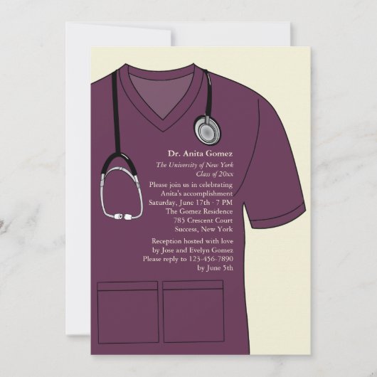 Medical Scrubs Burgundy Afstuderen Uitnodiging (Voorkant)