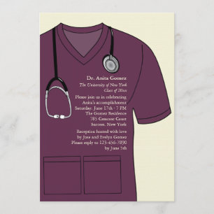 Medical Scrubs Burgundy Afstuderen Uitnodiging