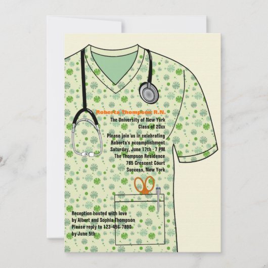 Medical Scrubs Pattern Afstuderen Invitation Kaart (Voorkant)