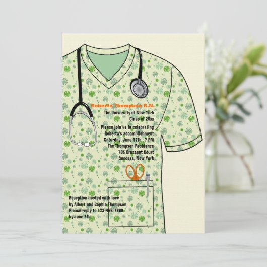 Medical Scrubs Pattern Afstuderen Invitation Kaart (Staand voorkant)