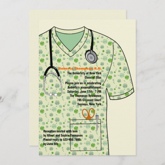 Medical Scrubs Pattern Afstuderen Invitation Kaart (Voorkant / Achterkant)