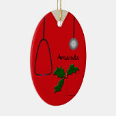 Medical Scrubs Red Holly Oval Ornament (Rechts)