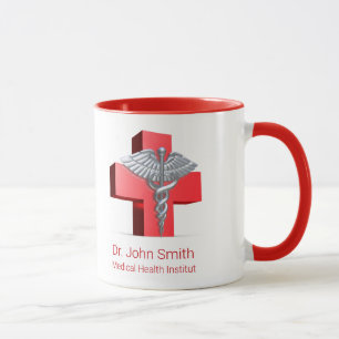 Medical Silver 3D Caduceus Cross Red Mok