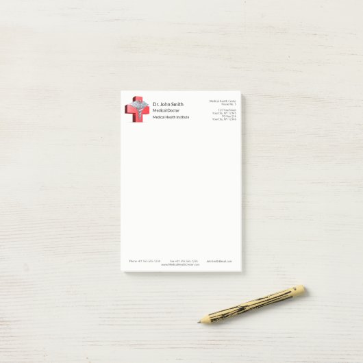 Medical Silver Caduceus 3D Cross Red Post-it® Notes (Op bureau)