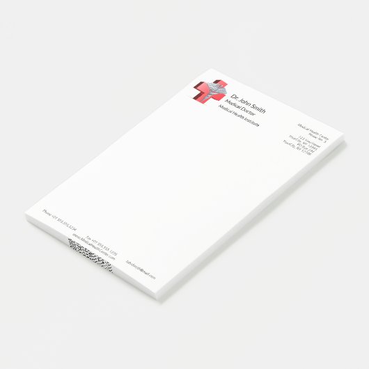 Medical Silver Caduceus 3D Cross Red Post-it® Notes (Schuin)