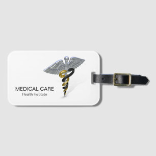 Medical Silver Caduceus Black Gold - Bagagelabel