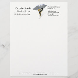 Medical Silver Caduceus Black Gold - Letterhead Persoonlijk Briefhoofd