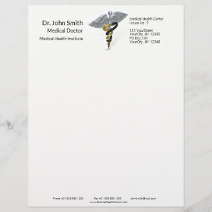Medical Silver Caduceus Black Gold - Letterhead Persoonlijk Briefhoofd