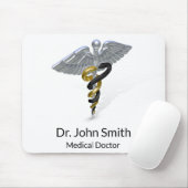 Medical Silver Caduceus Black Gold - Mousepad Muismat (Met muis)