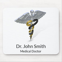 Medical Silver Caduceus Black Gold - Mousepad Muismat