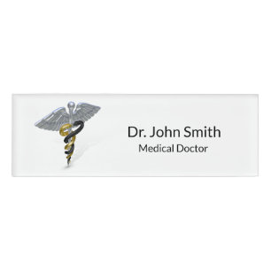 Medical Silver Caduceus Black Gold - Naam Tag