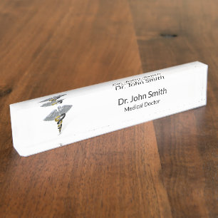 Medical Silver Caduceus Black Gold - naamplaat Naambordje