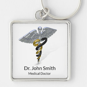 Medical Silver Caduceus Black Gold - Sleutelhanger