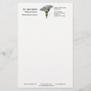 Medical Silver Caduceus Black Gold - Stationery Briefpapier
