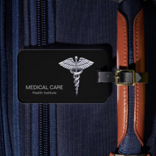 Medical Silver Caduceus Classy on Black Bagagelabel