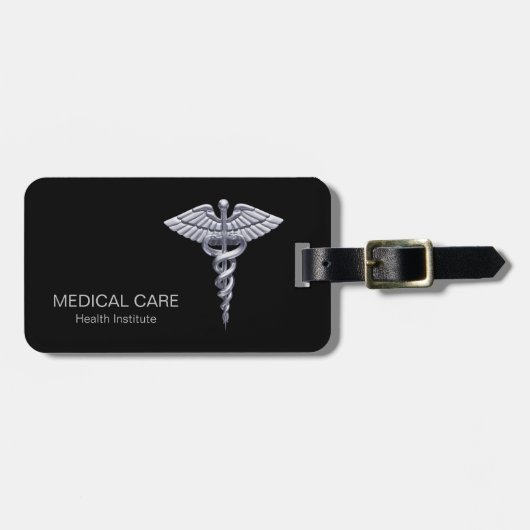 Medical Silver Caduceus Classy on Black Bagagelabel (Voorkant horizontaal)