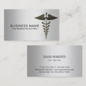 Medical Silver Caduceus Elegant Metal Visitekaartje (Voorkant / Achterkant)