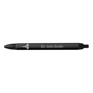 Medical Silver Caduceus op Black Classy Zwarte Inkt Pen
