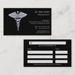 Medical Silver Classy Caduceus op Black Afsprakenkaartje