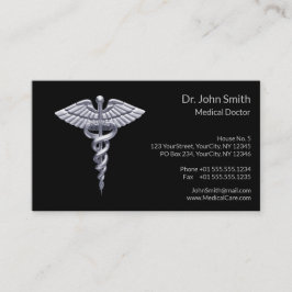 Medical Silver Classy Caduceus op Black Afsprakenkaartje
