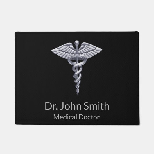 Medical Silver Classy Caduceus op Black Deurmat (Voorkant)