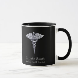 Medical Silver Classy Caduceus op Black Mok