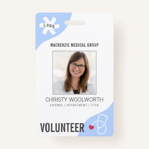 Medical Stethoscoop Editable Blue VOLUNTEER Badge