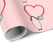 Medical Stethoscoop Gift Wrap Roze Cadeaupapier (Rol Hoek)