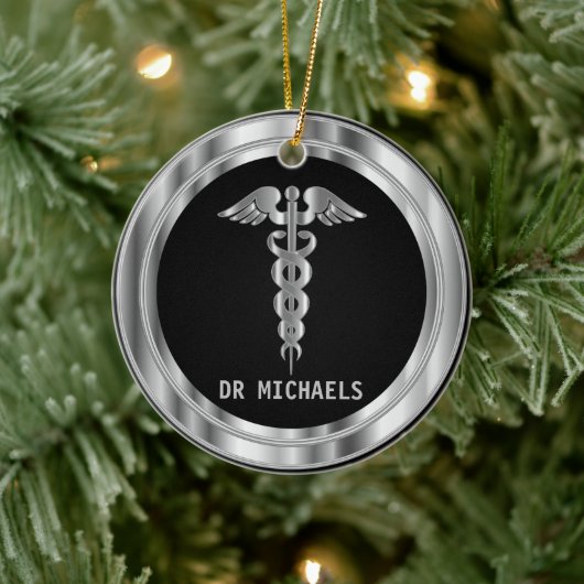  Medical Symbol 👨‍⚕️ - Black and Silver Keramisch Ornament (Boom)