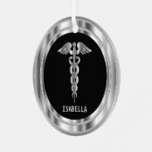 Medical Symbol 👨 ‍ ⚕️ - Black and Silver Metalen Ornament (Voorkant links)