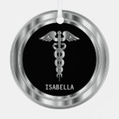Medical Symbol 👨 ‍ ⚕️ - Black and Silver Metalen Ornament (Achterkant)
