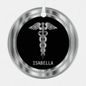 Medical Symbol 👨 ‍ ⚕️ - Black and Silver Metalen Ornament (Voorkant)