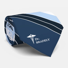 Medical Symbool Aangepaste naam Navy Blue Striped Stropdas