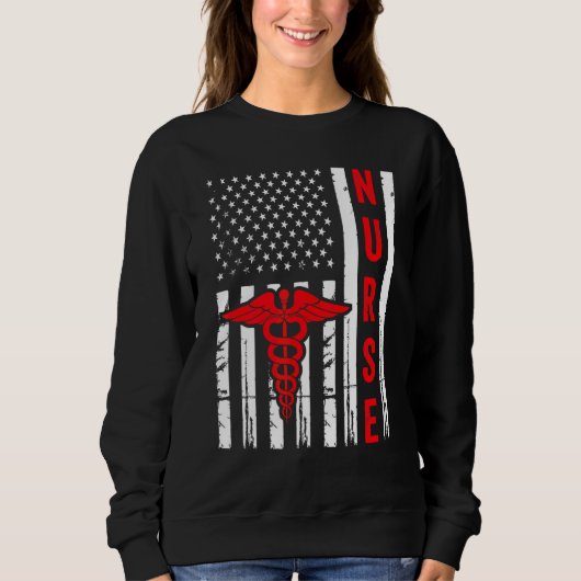 Medical Symbool Caduceus American Flag Nurs Trui (Voorkant)