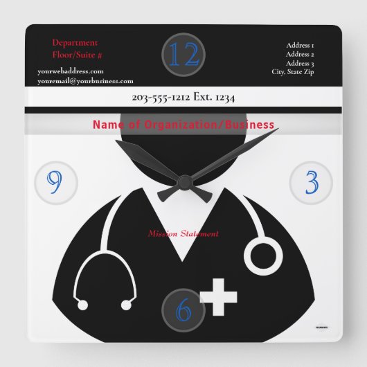 Medical Theme Wall Clock HAMbyWG Vierkante Klok (Voorkant)