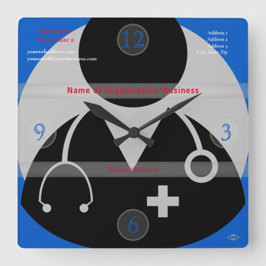 Medical Theme Wall Clock HAMbyWG Vierkante Klok (Voorkant)