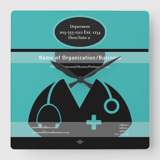 Medical Theme Wall Clock HAMbyWG Vierkante Klok (Voorkant)