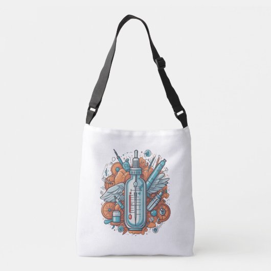 Medical Vial Art - Syringe & Pill Bottle Wings Crossbody Tas (Achterkant)