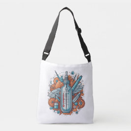 Medical Vial Art - Syringe & Pill Bottle Wings Crossbody Tas
