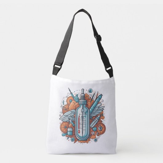 Medical Vial Art - Syringe & Pill Bottle Wings Crossbody Tas (Voorkant)