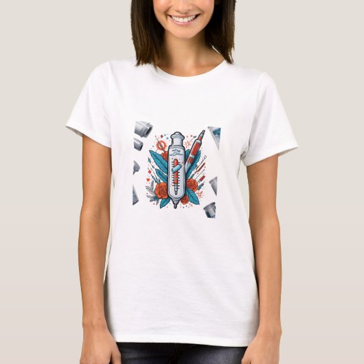 Medical Vial Art - Syringe & Pill Bottle Wings Des T-shirt (Voorkant)