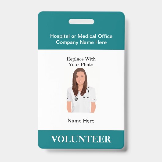 Medical Volunteer Hospital Foto ID Badjes Badge (Front)