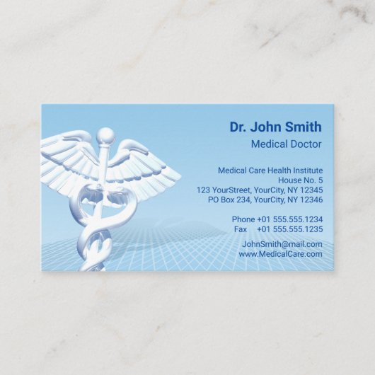 Medical White 3D Caduceus Blue Design Afsprakenkaartje (Voorkant)
